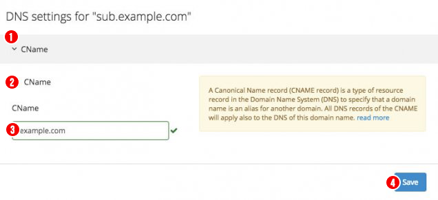 domaindiscount24 CNAME edit dialog