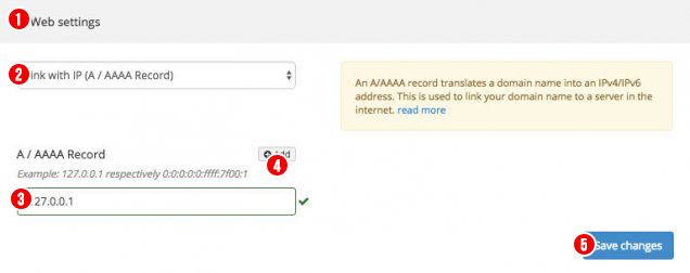 domaindiscount24 Web Settings IP Address Link