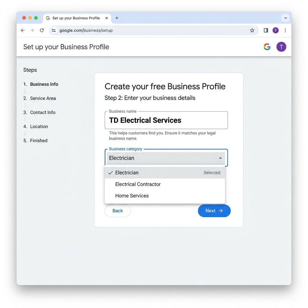 Enter Business Name and Category
