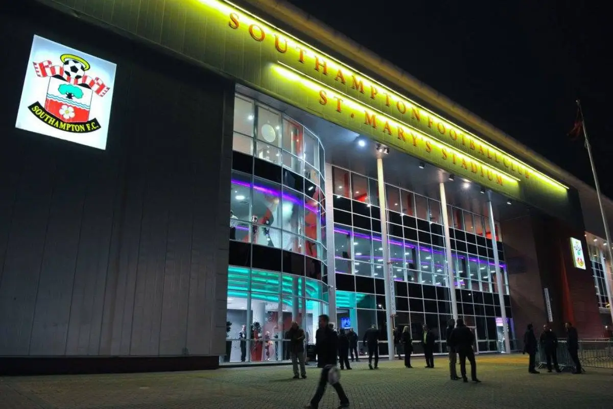 Large commercial building architectural exterior lighting at night