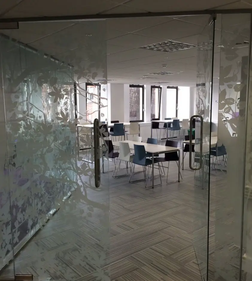 Modern commercial open-plan workspace and desk array lighting